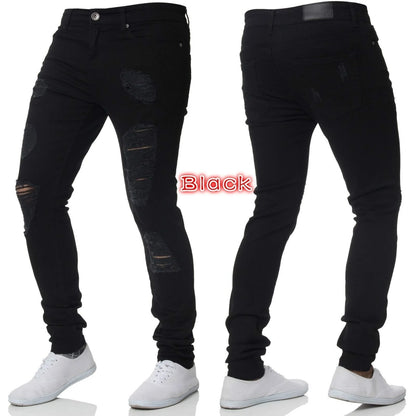 2025 New Solid Color Fashion Men Casual Pants Stretch Jeans Skinny Work Trousers Male Wash Slim Fit for Zippered Jeans Men Cloth