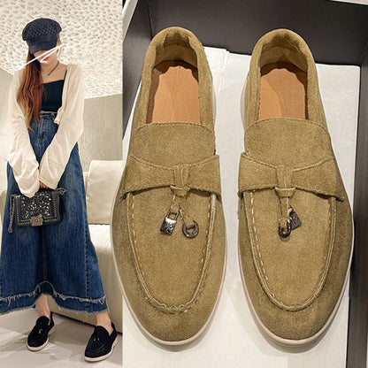 Apartamentos casuais femininos primavera outono nova sola grossa camurça antiderrapante mocassins mulher condução sapatos de plataforma caminhada
