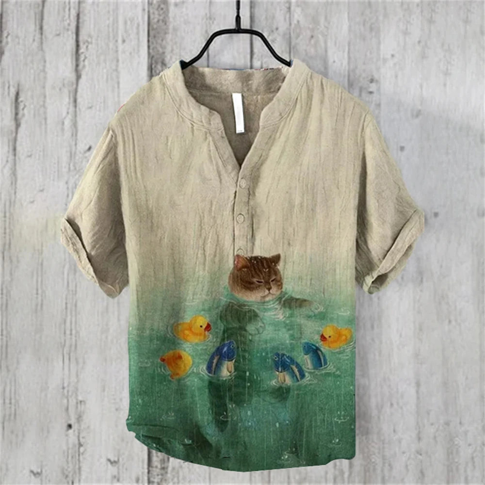 Camisa Polo Masculina de Manga Curta com Estampa de Carpa Japonesa Retro Ukiyo-E, Confortável e de Alta Qualidade