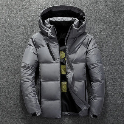 Inverno quente jaqueta masculina casaco casual outono gola puffer chapéu grosso pato branco parka masculino inverno para baixo jaqueta com capuz