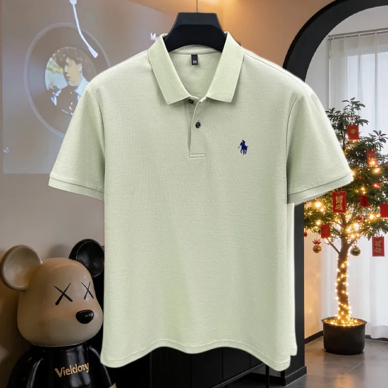 Camisa Polo Masculina de Manga Curta 100% Algodão Puro de Marca de Luxo, Coleção Verão 2026, com Bordado de Pônei, Estilo Golfe e Casual