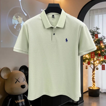 Camisa Polo Masculina de Manga Curta 100% Algodão Puro de Marca de Luxo, Coleção Verão 2026, com Bordado de Pônei, Estilo Golfe e Casual