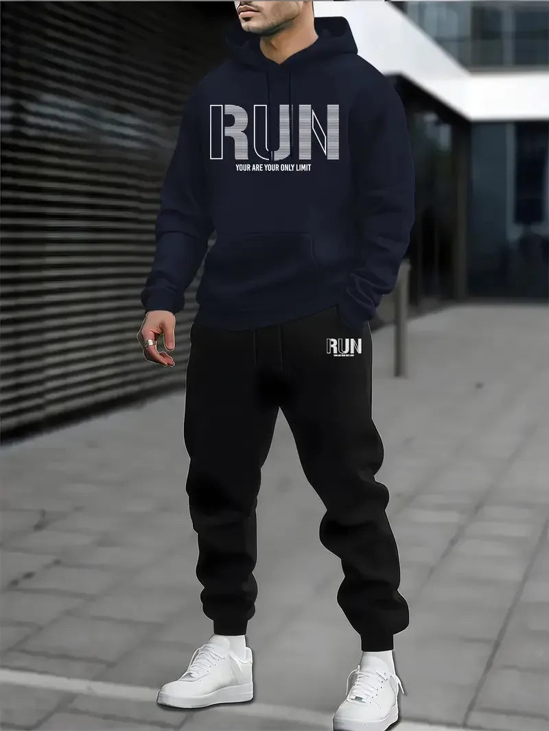 The 2025 Spring and Autumn new men's hoodie set is a casual and fashionable streetwear collection with letter prints