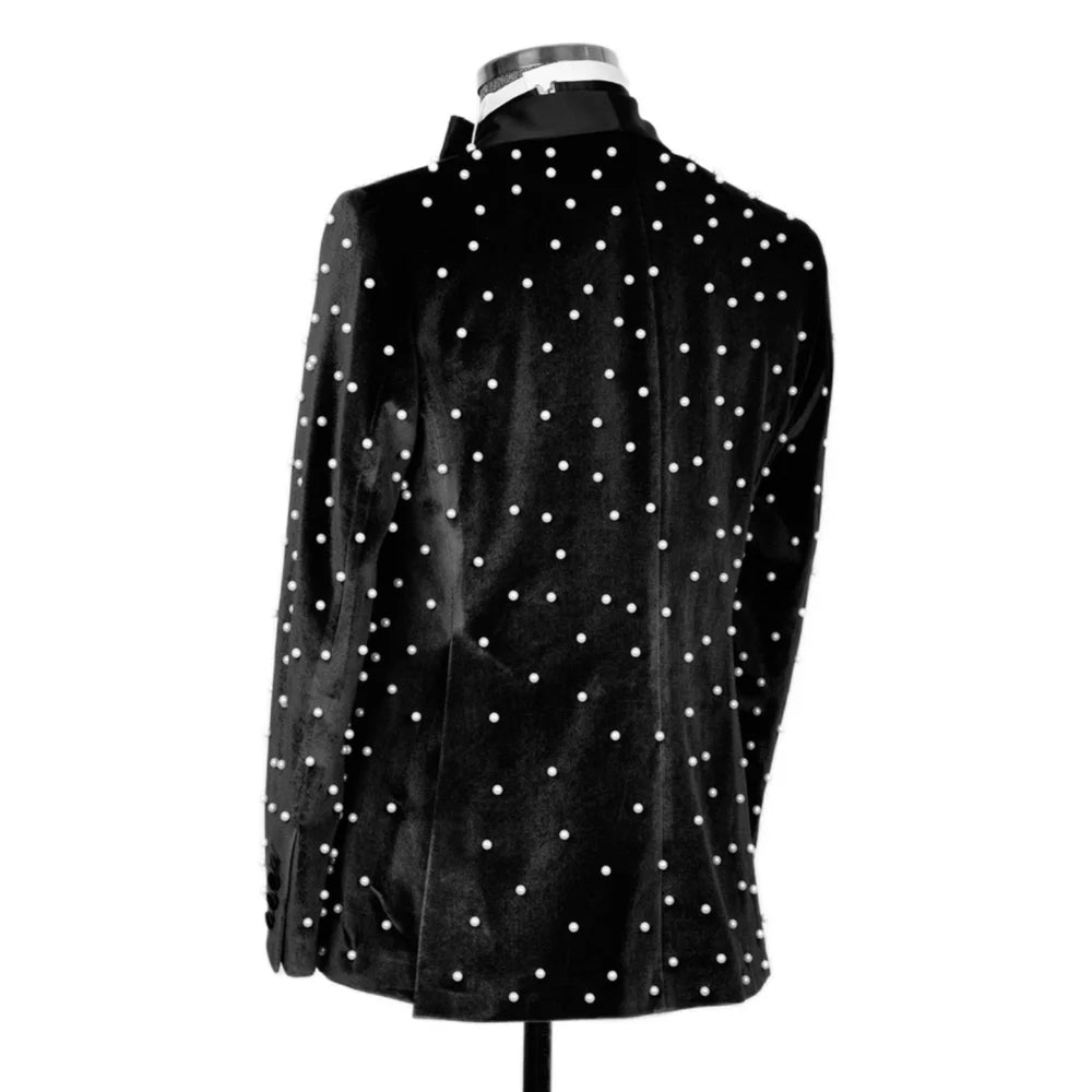 Ternos masculinos de veludo jaqueta slim fit 2 peças/bordado de pérola personalização avançada blazer masculino/moda roupa de noivo de casamento