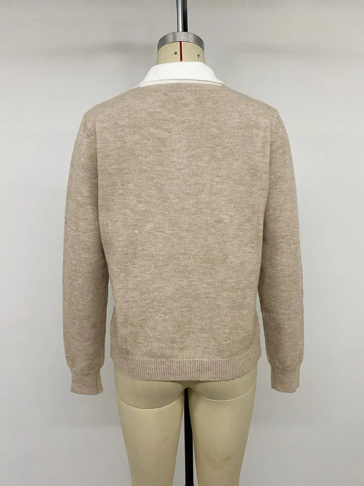 Suéter Feminino Elegante com Gola de Lapela, Jacquard em Losangos, Manga Longa, Estilo Outono, Suave e Delicado.