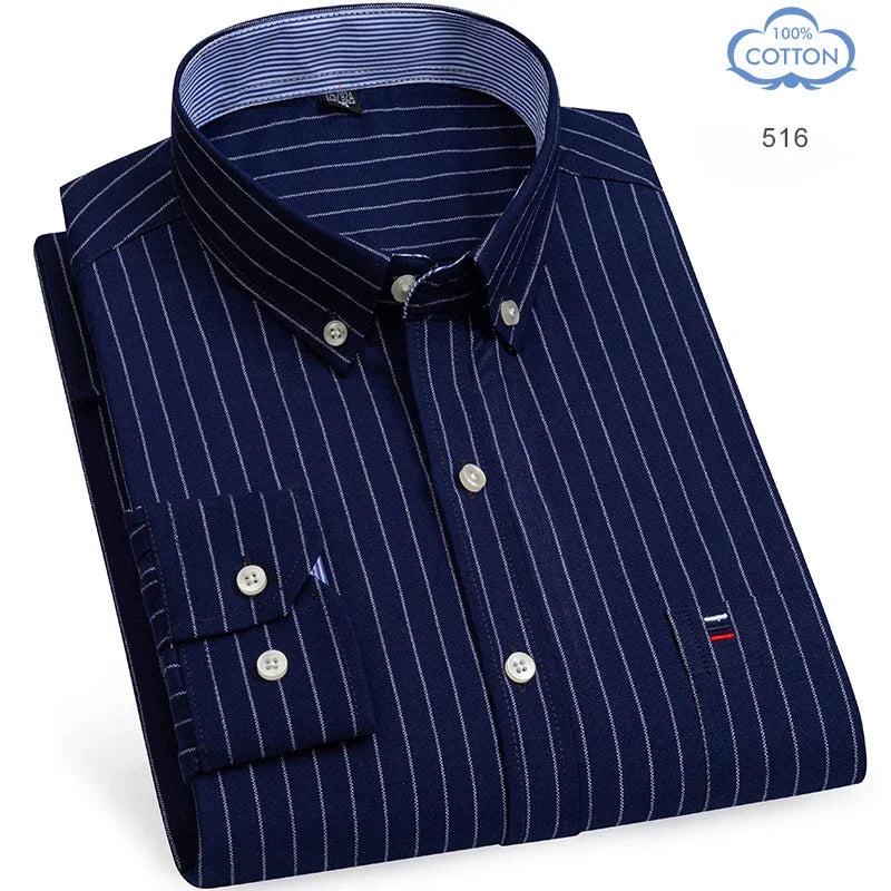 2025 camisa social masculina puro algodão oxford marca de luxo fino macio abotoado xadrez formal trabalho roupas ocidentais