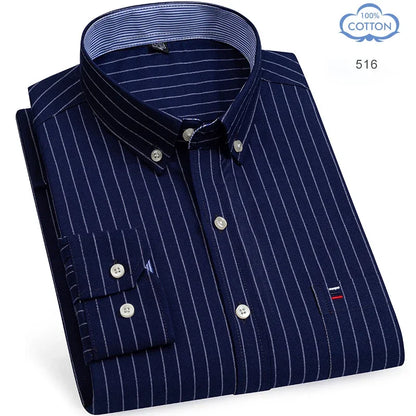 2025 camisa social masculina puro algodão oxford marca de luxo fino macio abotoado xadrez formal trabalho roupas ocidentais