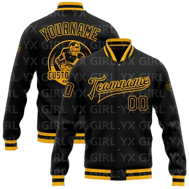 Jaqueta Varsity Personalizada Preta e Branca com Botões, Jaqueta de Baseball