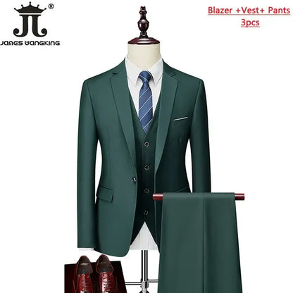 Conjunto de Terno Masculino de 3 Peças (Blazer + Colete + Calça) Tamanhos EUA XXS-3XL, Cor Sólida, Estilo Boutique, para Negócios Oficiais, Casamentos e Festas