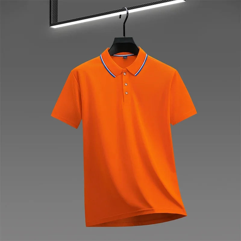 Camisa polo masculina casual de manga curta e cor sólida, modelo verão , moderna, confortável e versátil.