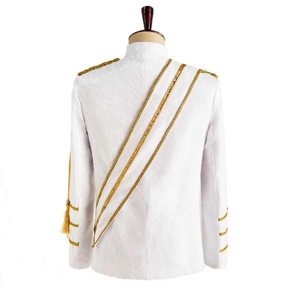 Uniforme masculino de lantejoulas MJ Dance Wear Glitter Preto Branco Vintage Michael Jackson Jaqueta de palco com borla