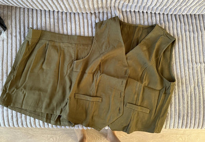 Conjuntos de colete feminino 2 peças venda sexy decote em v sem mangas botão fino ol blazer colete & perna larga ternos curtos RGFS-PH 2403012