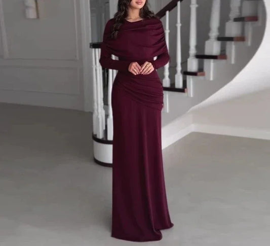 Cpsymym vestidos femininos primavera novo em torno do pescoço mangas compridas elegante temperamento ruched cintura cinching magro vestido longo de noite