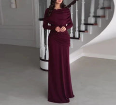 Cpsymym vestidos femininos primavera novo em torno do pescoço mangas compridas elegante temperamento ruched cintura cinching magro vestido longo de noite