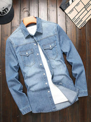 Camisas de Jeans Masculinas para Primavera e Outono. Camisas de Denim Azuis. Tendência e moda. Estilo Casual Diário para Rua.