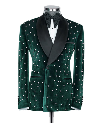 Ternos masculinos de veludo jaqueta slim fit 2 peças/bordado de pérola personalização avançada blazer masculino/moda roupa de noivo de casamento