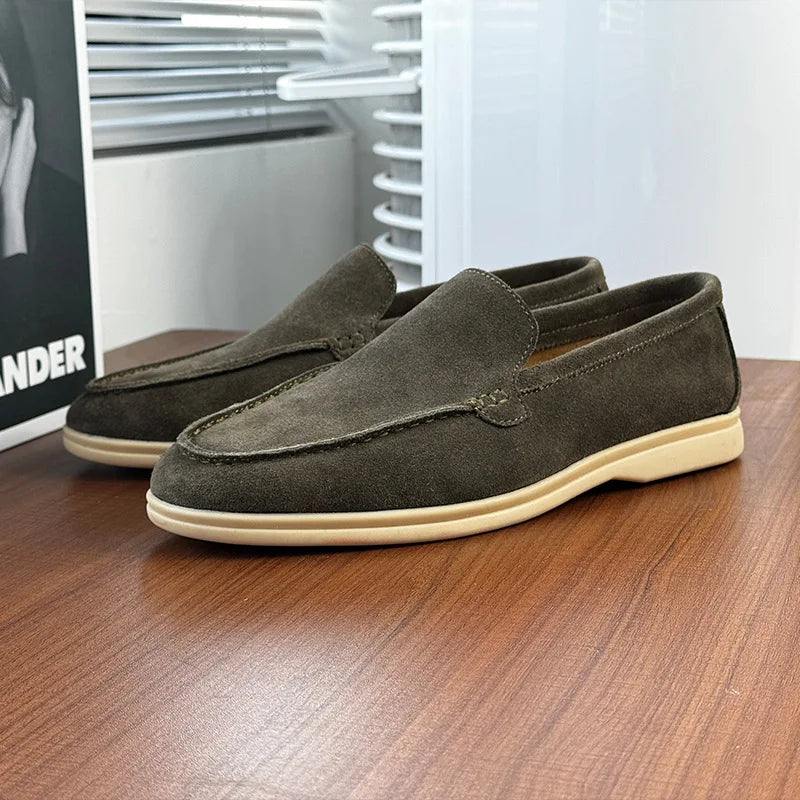 Men Classic British Style Loafers Moccasins Cow Suede Genuine Leather Fashion Men's Casual Shoes Mens Outdoor Driving Flats