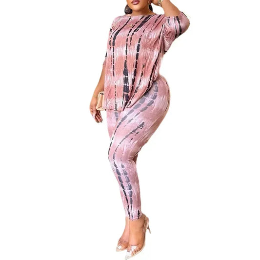 Conjunto de 2 Peças Europea Outono: Calça Yoga Casual Estampada de Cintura Alta e Elástica Sem Costura + Blusa Feminina