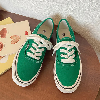 Casual apartamentos tênis de lona feminino ao ar livre cor sólida rasa sapatos esportivos tênis feminino streetwear rendas até sapatos vulcanizados