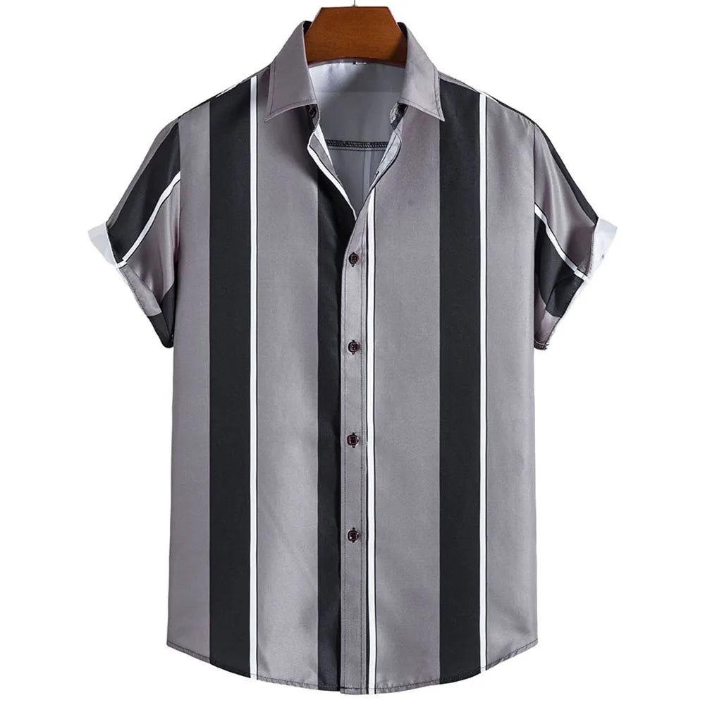 2025 Male Clothes Simple Stripes 3d Hawaiian Shirt Men Clothes Loose Breathable Men's Shirts Summer Male Shirts Short Sleeve