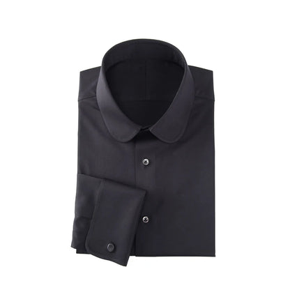 Camisa masculina clássica com gola Eton, gola arredondada, manga comprida, 100% algodão, punho regular, branca, personalizada para homens.