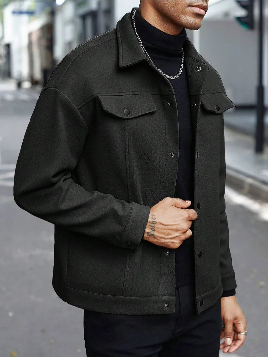 2026 Autumn/Winter European Style Button-Up Woolen Jacket for Men Casual, Sporty, Business Wear European Size