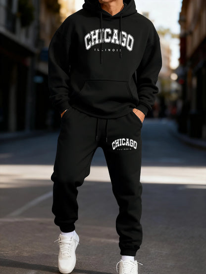 Chicago Letter Logo Prints Mans Hoodie Set Couple'S Comfortable Two Pices Sets Fashion Jogging Pants Loose Pocket Streetwear