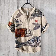 Camisa Polo Masculina de Manga Curta com Estampa de Carpa Japonesa Retro Ukiyo-E, Confortável e de Alta Qualidade