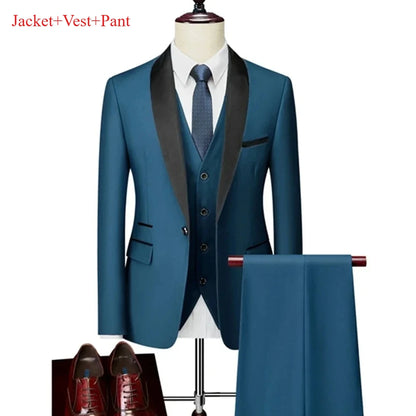 Lapela masculina preto terno conjunto casaco colete calças/negócios padrinhos noivo vestido de casamento fprmal blazer calças