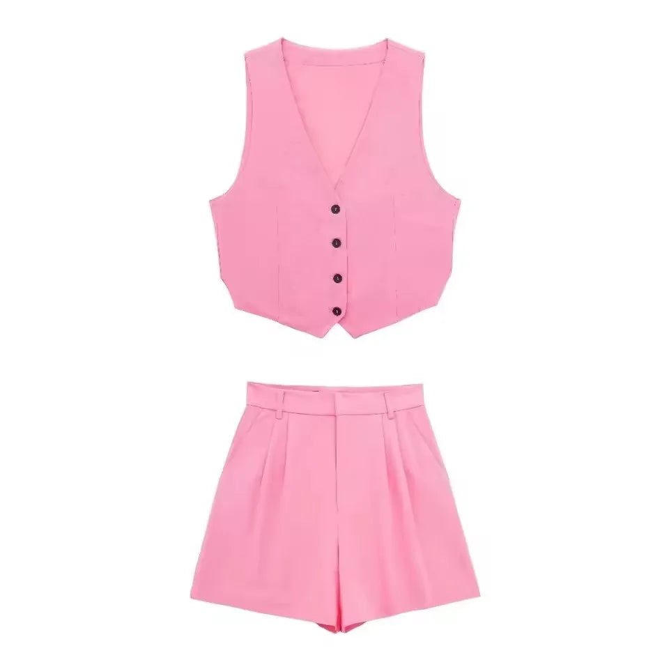 Conjunto Casual Feminino HH de 2 Peças, Top de Alça em V e Calças Slim de Cintura Alta, Roupas Casuais para Escritório e Uso Diário
