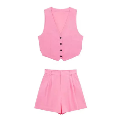 Conjunto Casual Feminino HH de 2 Peças, Top de Alça em V e Calças Slim de Cintura Alta, Roupas Casuais para Escritório e Uso Diário