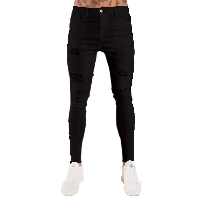 2025 New Solid Color Fashion Men Casual Pants Stretch Jeans Skinny Work Trousers Male Wash Slim Fit for Zippered Jeans Men Cloth
