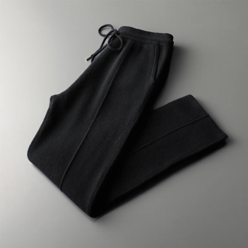 Outono e inverno novo grosso lazer calças de caxemira calças de malha fina masculina 100% calças de lã pura para manter aquecido