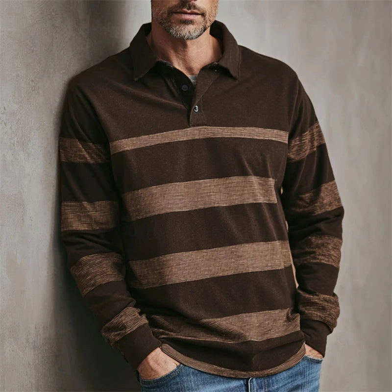 Simple Fashion Striped Graphic Polo Shirts For Men Casual Retro 3D Printed Long Sleeve Golf Polo Loose Daily Wear Business Tops