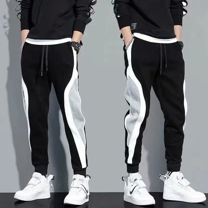 Calças esportivas masculinas para primavera e outono, leggings folgadas com detalhes em patchwork para corrida e treino, calças casuais da moda.