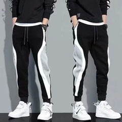 Calças esportivas masculinas para primavera e outono, leggings folgadas com detalhes em patchwork para corrida e treino, calças casuais da moda.