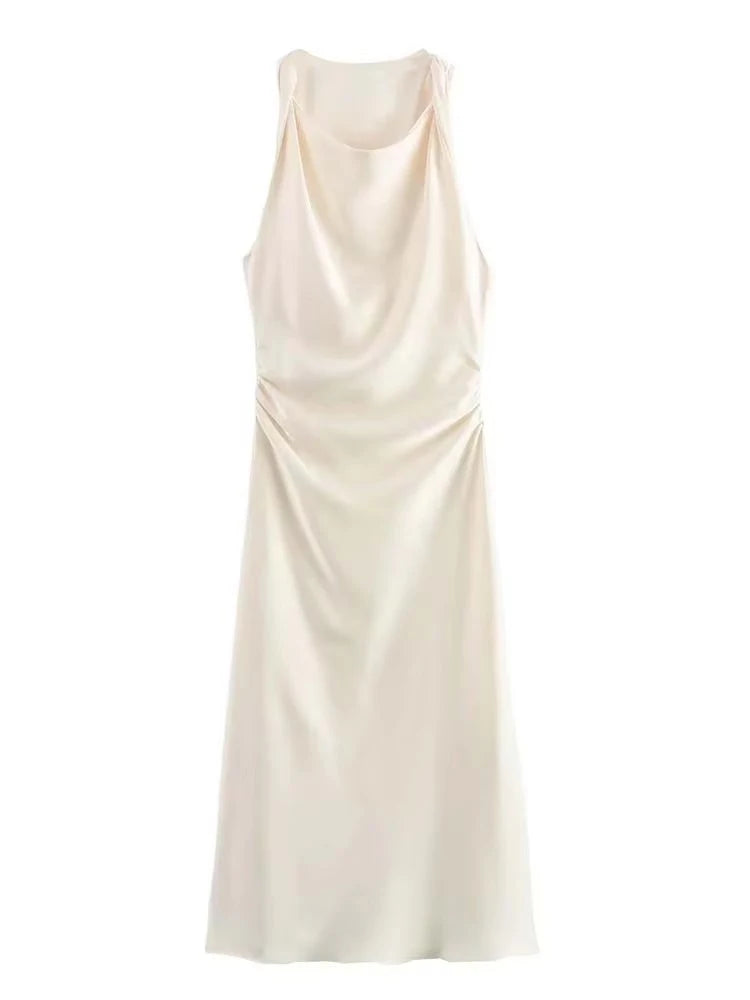 Vestidos Longos de Cetim para Mulheres 2026, Vestido Midi Slip de Verão, Vestido Sexy para Festa Noturna, Vestidos Elegantes Sem Mangas
