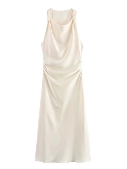 Vestidos Longos de Cetim para Mulheres 2026, Vestido Midi Slip de Verão, Vestido Sexy para Festa Noturna, Vestidos Elegantes Sem Mangas