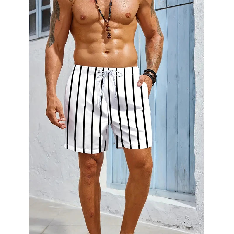 Listra 3d impresso board shorts casual masculino gráfico calças curtas verão havaiano respirável troncos de natação crianças solto shorts de gelo 2025