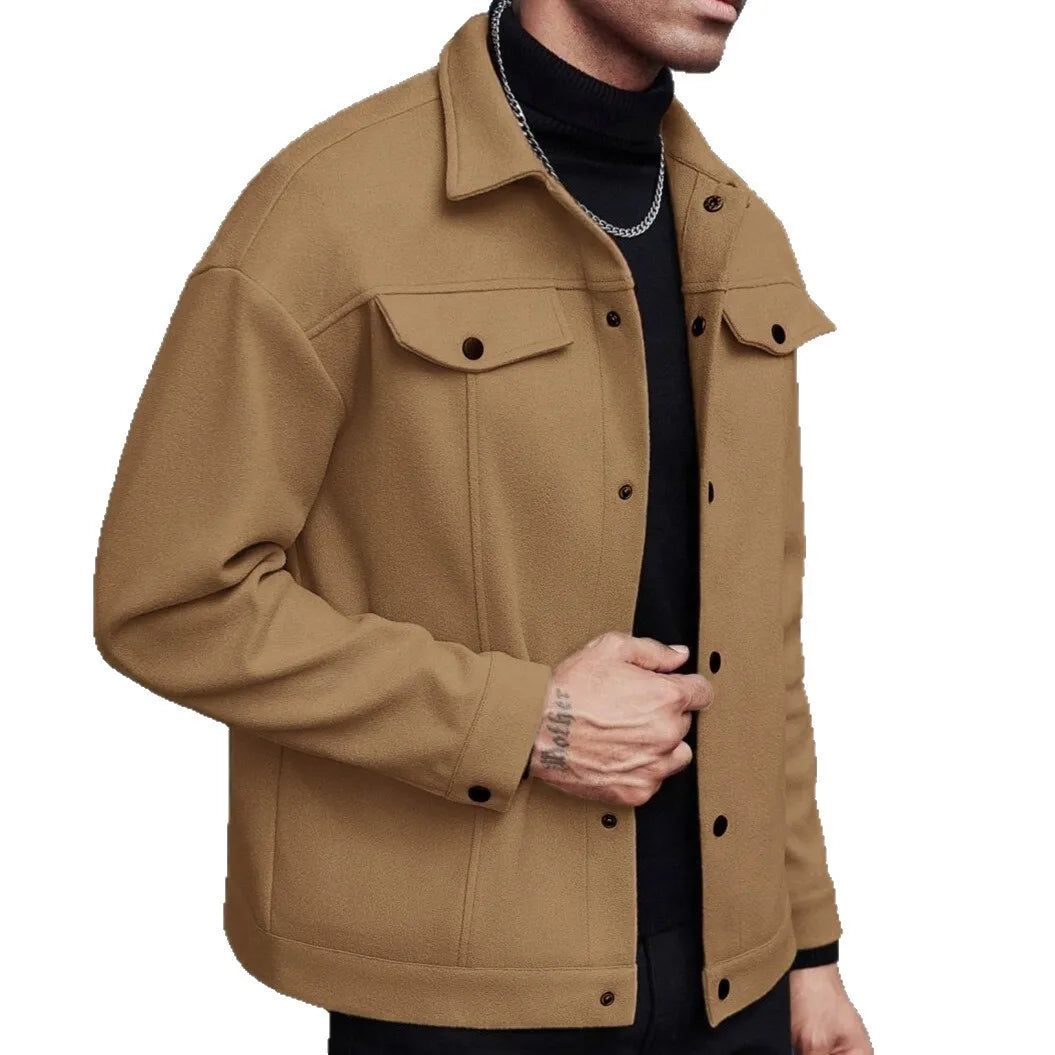 2026 Autumn/Winter European Style Button-Up Woolen Jacket for Men Casual, Sporty, Business Wear European Size