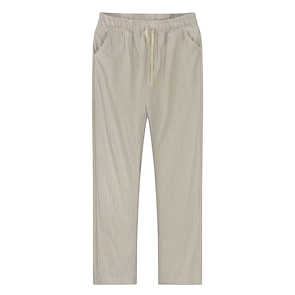 Calças masculinas coreanas de algodão para o verão, novas, respiráveis, de cor sólida, confortáveis, para fitness, ioga, corrida e estilo streetwear.