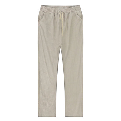 Calças masculinas coreanas de algodão para o verão, novas, respiráveis, de cor sólida, confortáveis, para fitness, ioga, corrida e estilo streetwear.