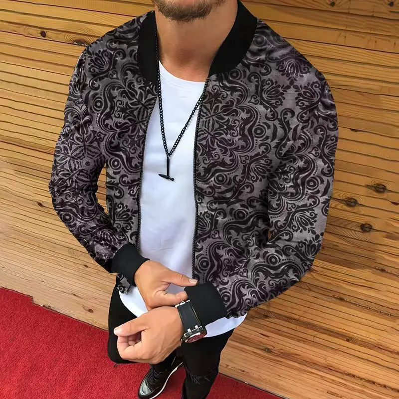 Jaqueta estampada com corte tridimensional masculina, moda casual, comércio exterior, outono e inverno , nova