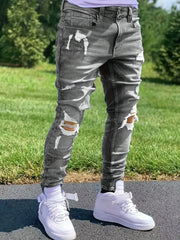 Calças Jeans Slim Fit Masculinas com Rasgos, Confortáveis e Casuais para Uso Diário