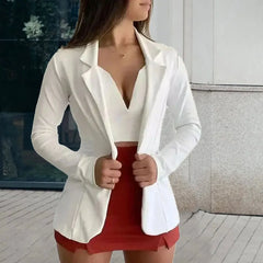 Blazer Feminino Elegante com Lapela, Jaqueta Slim Fit de Botão Único para Negócios, Versátil, Cor Sólida, Macio