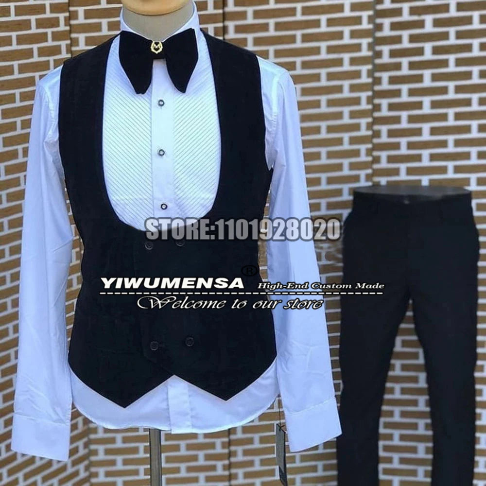 Ternos jacquard pretos para homens, slim fit, lapela repicada, veludo, conjunto de blazer duplo breasted, smoking de casamento personalizado, 3 peças 2025