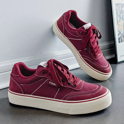 Tênis Masculino Casual Esportivo Retrô de Lona Respirável com Sola de Borracha e Costuras Coladas para Primavera/Outono