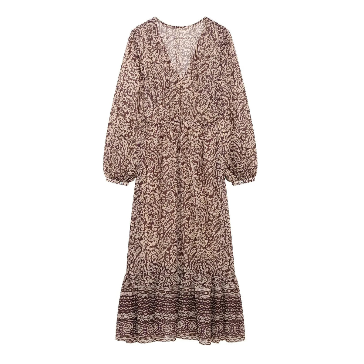novo produto feminino empilhado decorativo impresso com decote em v midi vestido moda retro padrão impresso saia