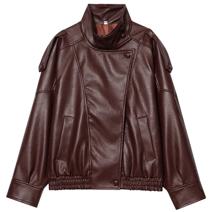 Jaqueta Bomber Feminina HXAO - Nova Coleção - Couro Preto - Modelo Cropped Oversize - Casaco com Zíper e Mangas Longas - Ideal para Atividades ao Ar Livre