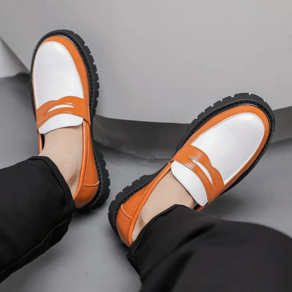 Italian Luxury Brand Loafers Men's Yellow and White Color Leather Shoes Slip-on Fashion Thick Sole Casual Shoes Wedding Moccasin